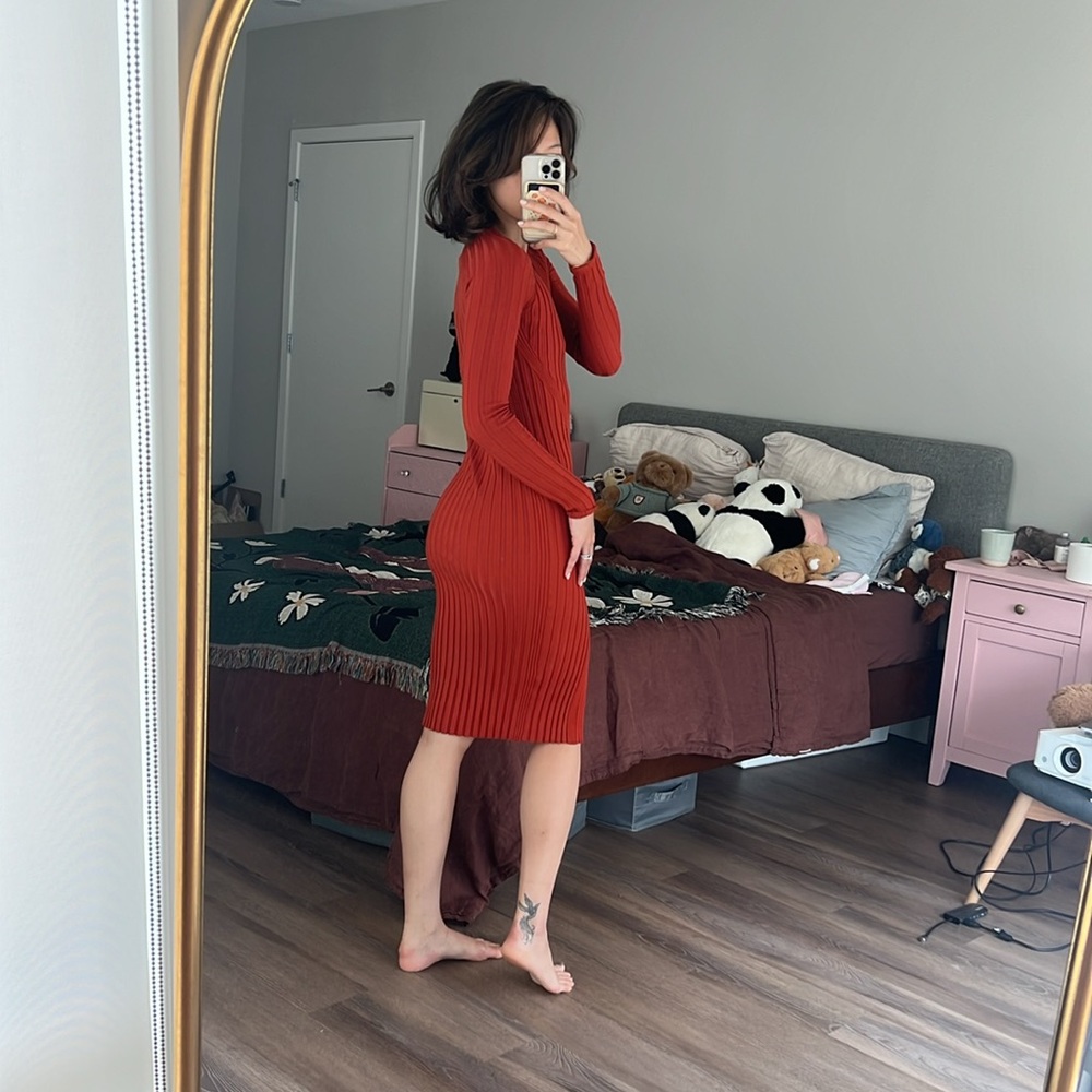 Dion Lee Gradient ribbed button-up dress in red - Picture 4 of 8